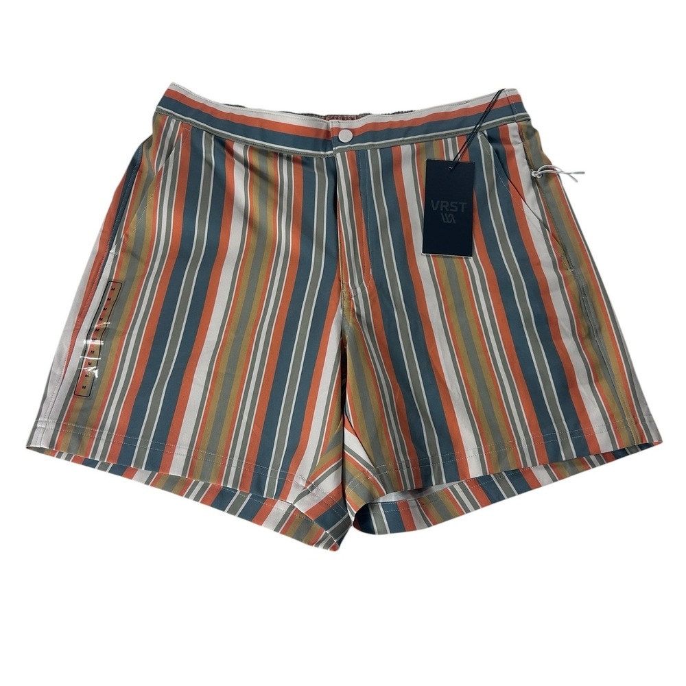 NWT VRST Mens Relaxed Fit Striped Hybrid Shorts Orange Blue UV Protection Size M